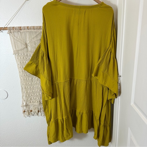 Free People FP Beach Boho Ruffle Sleeve Beach Dress Chartreuse Mustard Gypsy M - Picture 5 of 9